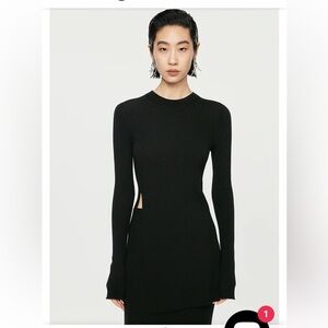 JNBY Fitted Long-sleeved Asymmetrical Black  Sweater Size Medium Minimalist